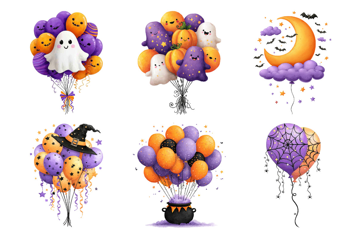 Whimsical Halloween Balloon Clipart, a Seasonal Illustration by Creative Art (Photo 3 of 7)
