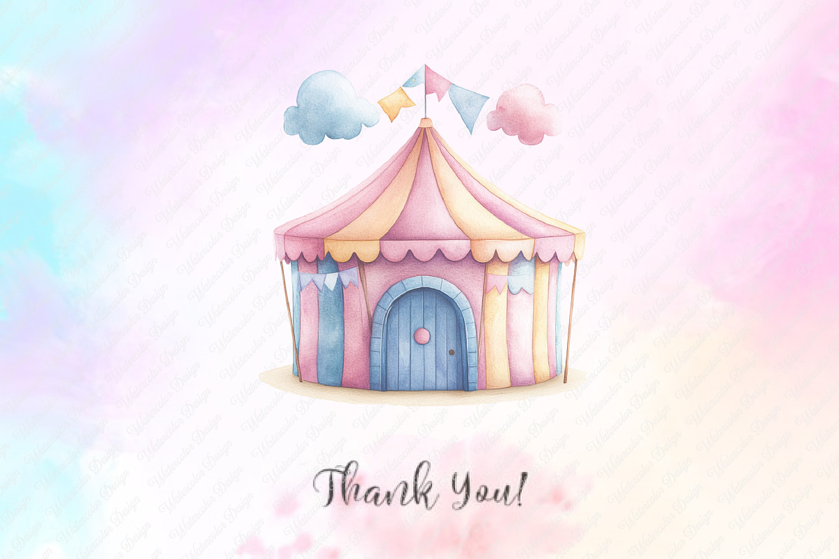 Pastel Summer Circus Clipart, an Illustration by Watercolor design (Photo 10 of 12)