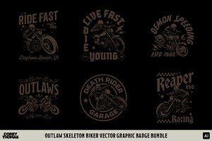 Skeleton Biker Vector Badge Bundle