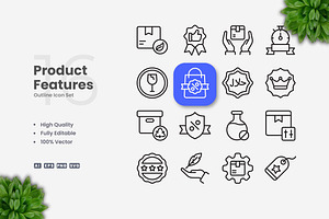 Product Features Outline Icons, an Outline Icon by Upnowgraphic