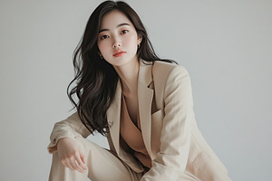 Portrait of charming asian woman with silky long straight hair, a Person Photo by AlyaAnd