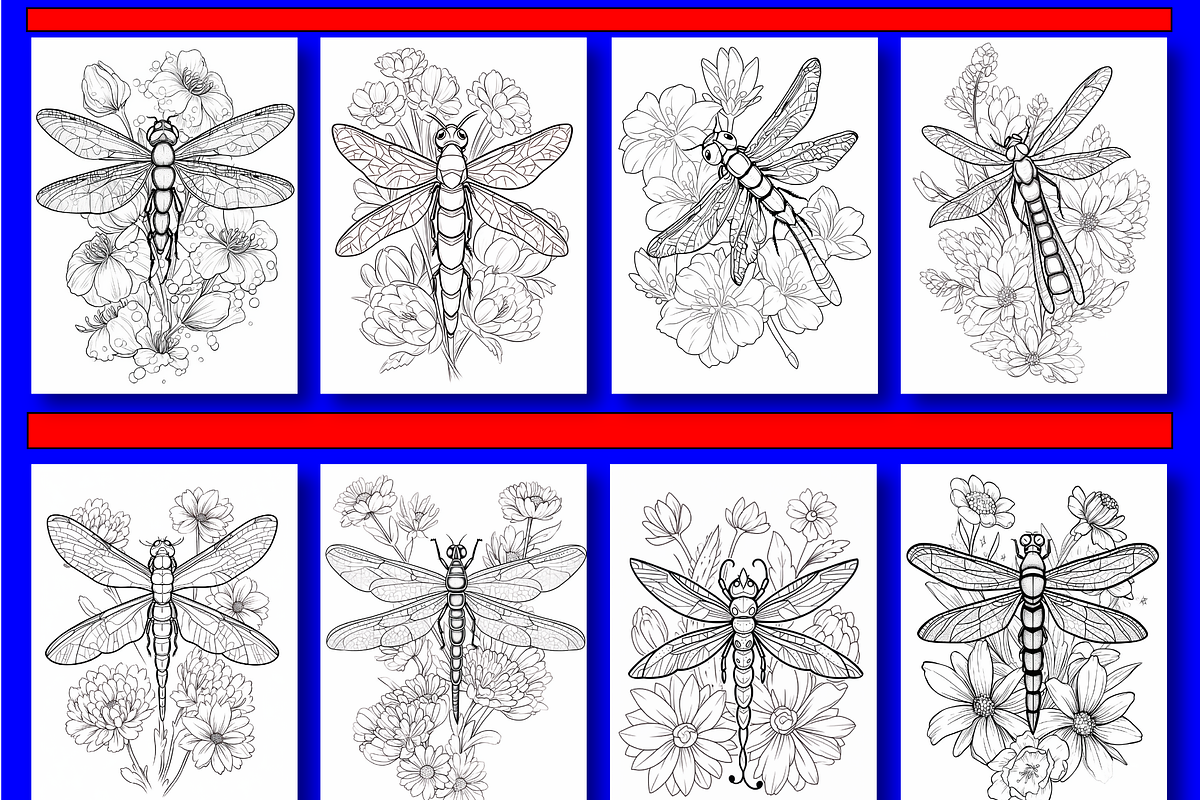 Dragonfly With Flower Coloring V 01, an Animal Illustration by Coco Bloom (Photo 3 of 4)