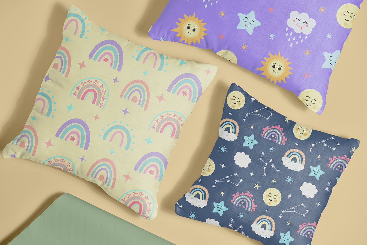 Kawaii sun, cloud, rainbow patterns, a Pattern Graphic by JulyGart (Photo 4 of 5)