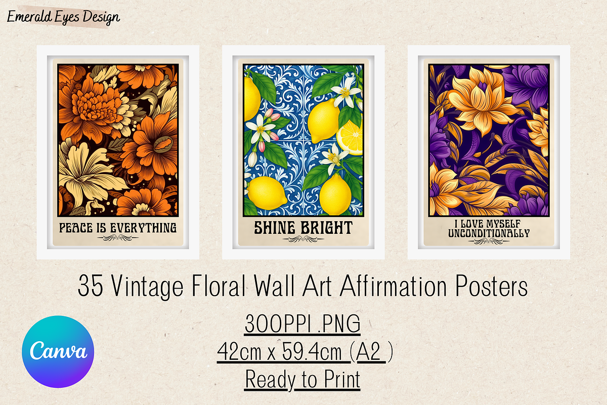 35 Vintage Floral Affirmation Prints, a Decorative Illustration by Emerald Eyes Design (Photo 2 of 9)