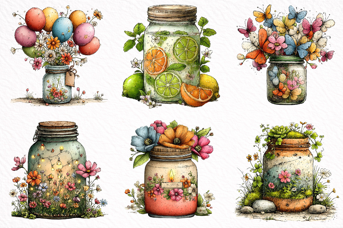 Watercolor Spring Mason Jar Clipart, an Illustration by DreamArtGraphic (Photo 6 of 8)