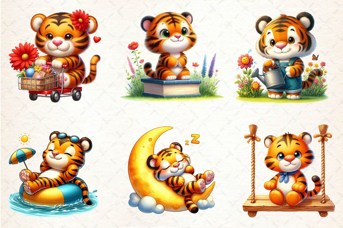 Cute Tiger Floral Spring Clipart, an Illustration by Dream Creation (Photo 4 of 5)