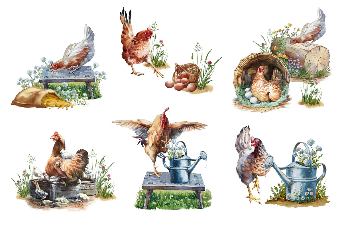 Watercolor composition on the farm, an Animal Illustration by IrynaPanashii (Photo 4 of 8)