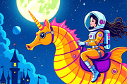 Seahorse Outer Space Ride, an Animal Illustration by Sharon Schwalbe (Thumbnail 1 of 2)