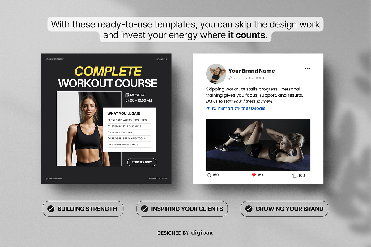 Fitness Static Ad Templates Canva, a Social Media Template by DigiPax (Photo 5 of 11)