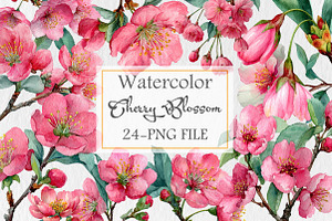 Cherry Blossom Watercolor Clip Art, an Illustration by Libby Wishes