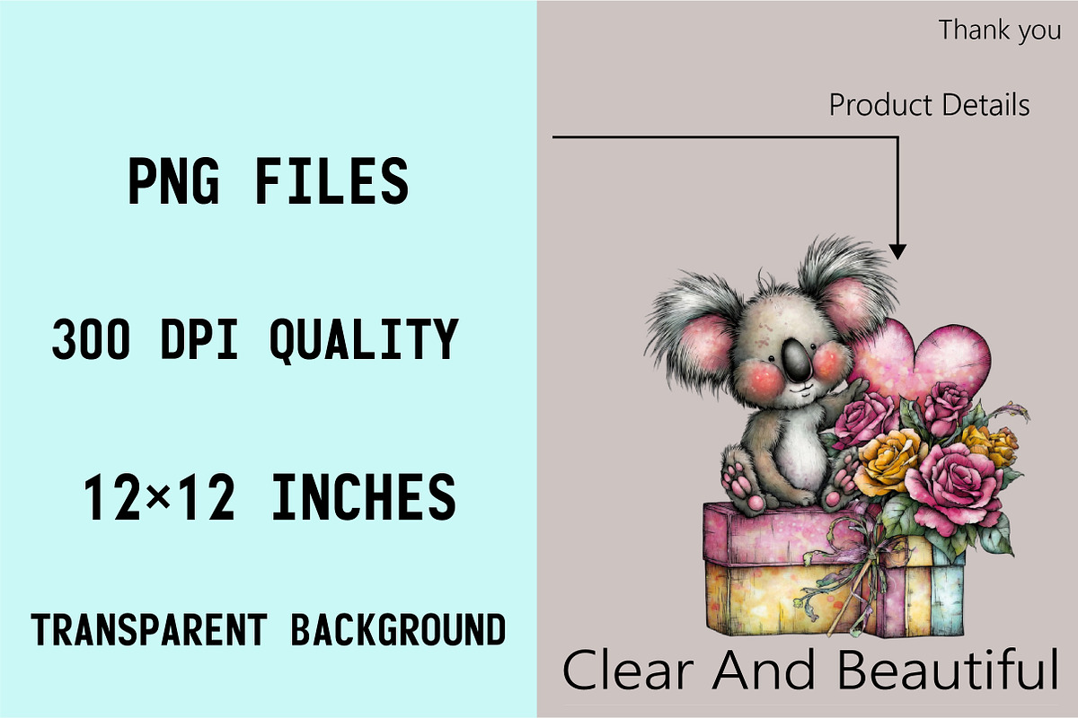 Whimsical Valentine Koala Clipart Bu, an Illustration by SVGArt (Photo 5 of 8)