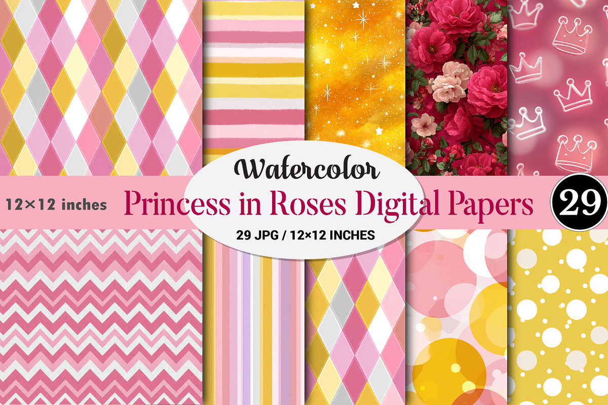 Princess in Roses Digital Papers., a Pattern Graphic by CitraGraphics (Photo 1 of 5)