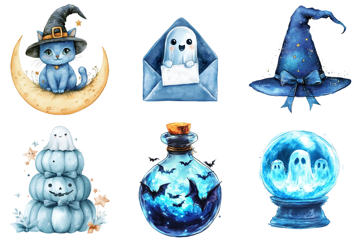 Blue Halloween Clipart, an Illustration by Watercolor design (Photo 4 of 5)