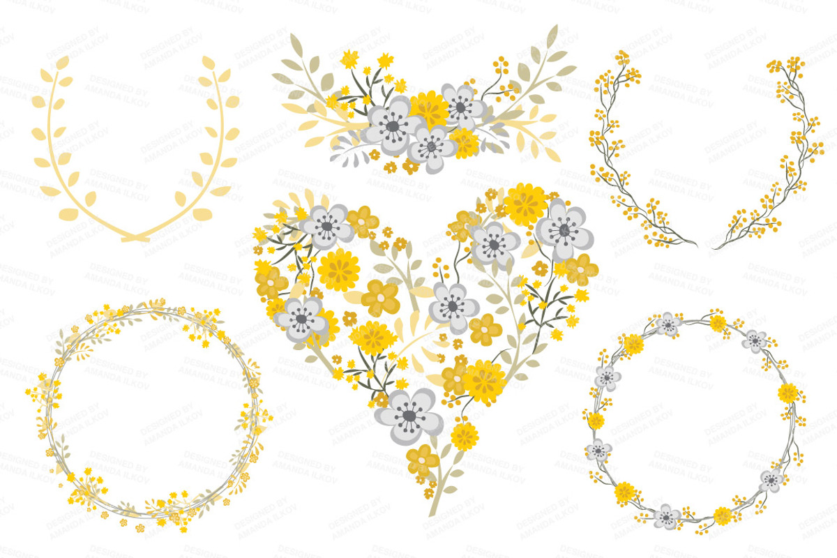 Yellow & Grey Vector Vintage Flowers, an Illustration by Amanda Ilkov (Photo 3 of 4)