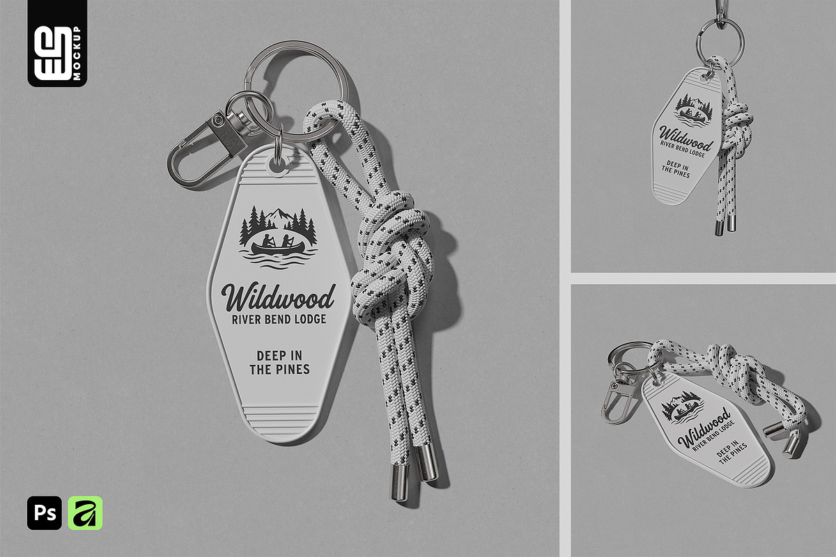 Motel Keychain with Rope Mockup, an Advertising Mockup by SD Mockup (Photo 1 of 5)