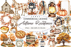 Watercolor Autumn Residence Clipart, a Seasonal Illustration by designcity5