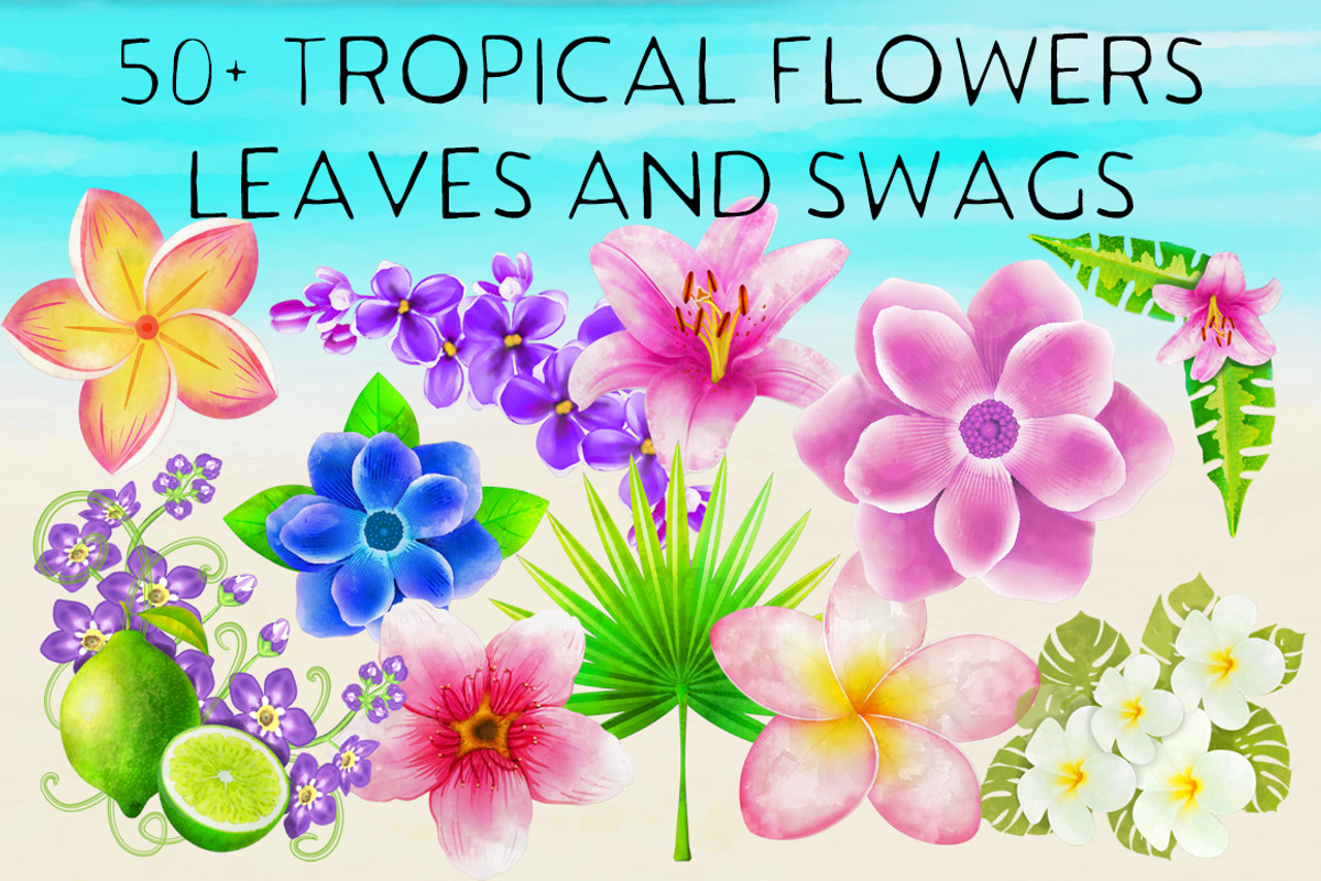 Tropical Cocktails & Flower Set, a Food Illustration by Little Bunny Sunshine (Photo 3 of 9)