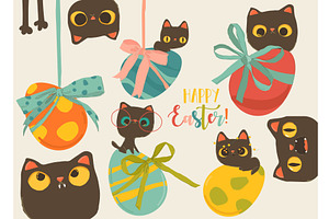 Happy Easter Set with Cute Cats and, an Object Illustration by Maria Starus