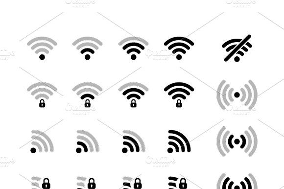 Set Of Different Wifi Black Icons