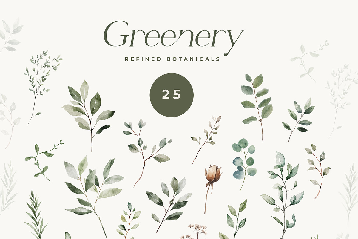 Modern Watercolor Greenery & Wreaths, a Decorative Illustration by Laras Wonderland (Photo 7 of 12)