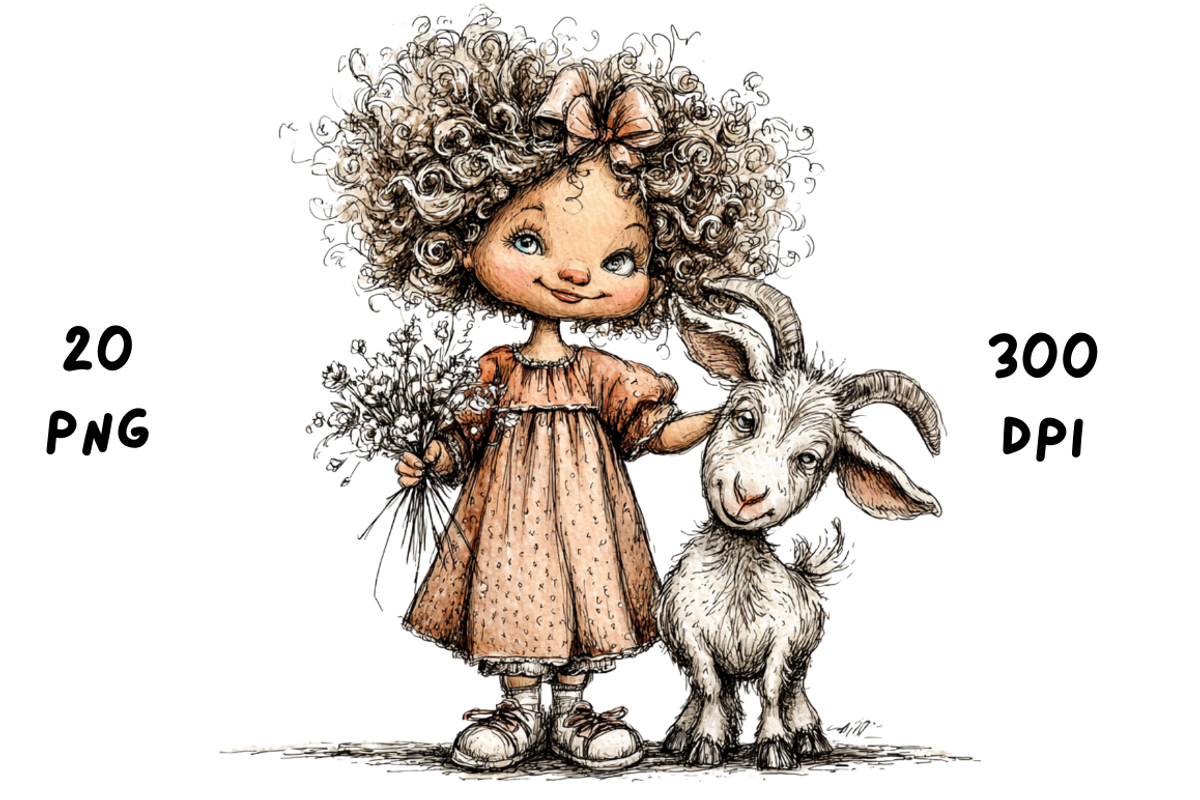 Whimsical Floral Girl and Baby Goat, an Animal Illustration by GiraffeCreative (Photo 19 of 20)