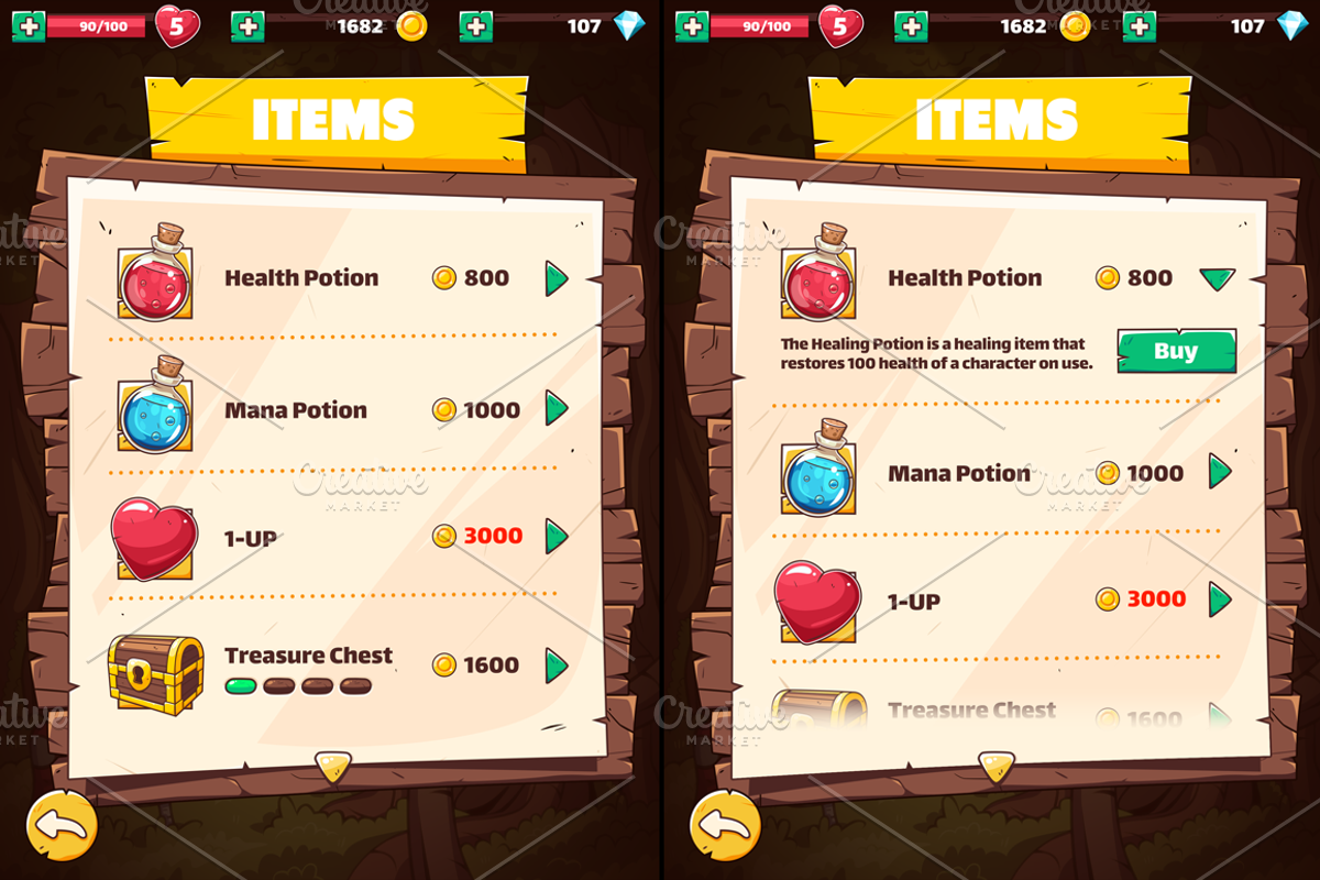 Wooden GUI for Mobile Game, an Illustration by wowu (Photo 5 of 9)
