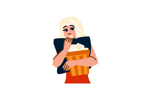 Scared blonde woman watching a, an Illustration by pikepicture