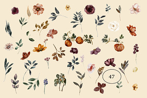 Watercolor Fall Flowers Clipart Set