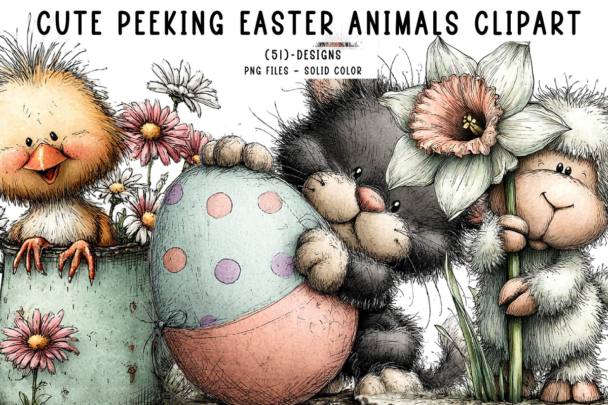 Cute peeking Easter animals clipart, an Illustration by CreationArt (Photo 1 of 7)