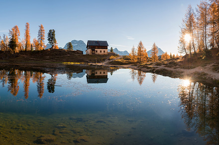 Autumn by the lake featuring alpine, alps, and amazing, a Nature Photo by Dreamy Pixel