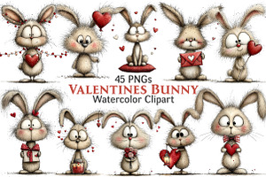 Whimsical Bunny Valentine's Day Clip, an Illustration by Pixels.Craft
