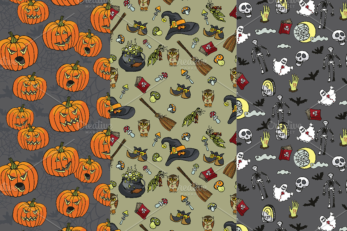 Halloween seamless pattern set preview 3