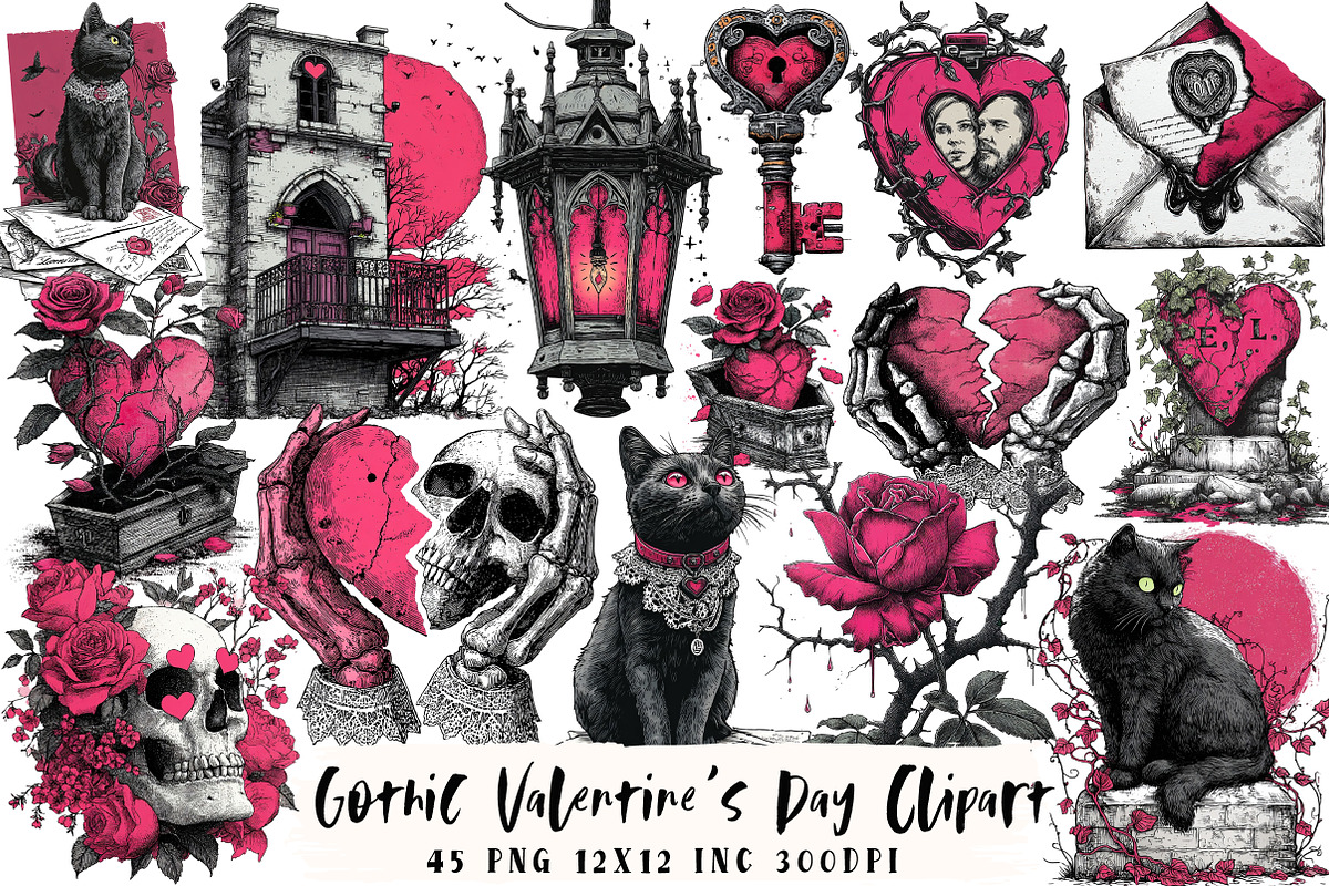 Gothic Valentine's Day Clipart, an Illustration by OK Design (Photo 1 of 6)