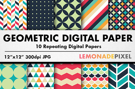 Geometric Patterns Digital Paper, a Pattern Graphic by Lemonade Pixel