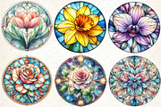 Round Flower Stained Glass Clipart, an Illustration by DreamCafeArt (Thumbnail 2 of 5)