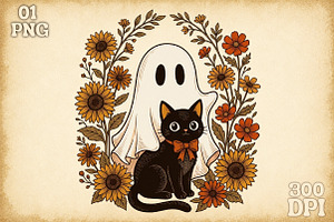 Cute Halloween Ghost and Cat Png, a Work Illustration by Sublimation Artist
