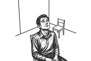 Man Sitting Alone Looking Up in, a Person Illustration by AlexArt