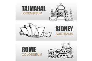 different tourism landmarks. famous, an Object Illustration by Multigon