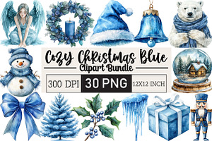 Cozy Christmas Blue Clipart, an Illustration by Black Bird Studio