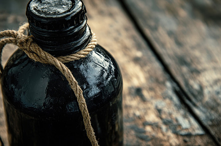 Closeup of a sealed black bottle wit, a Photo by Iftikhar Alam