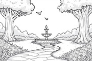 Fountain Garden Park Coloring Pages, an Illustration by Creativeshirt (Thumbnail 7 of 7)