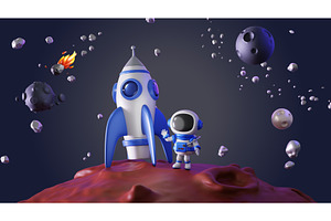 3d cute kid astronaut and rocket on, a Person Illustration by Marozhkastudio