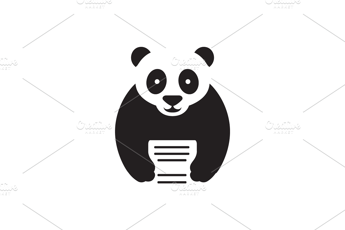 cute panda hold paper mascot flat, a Branding & Logo Template by devastd