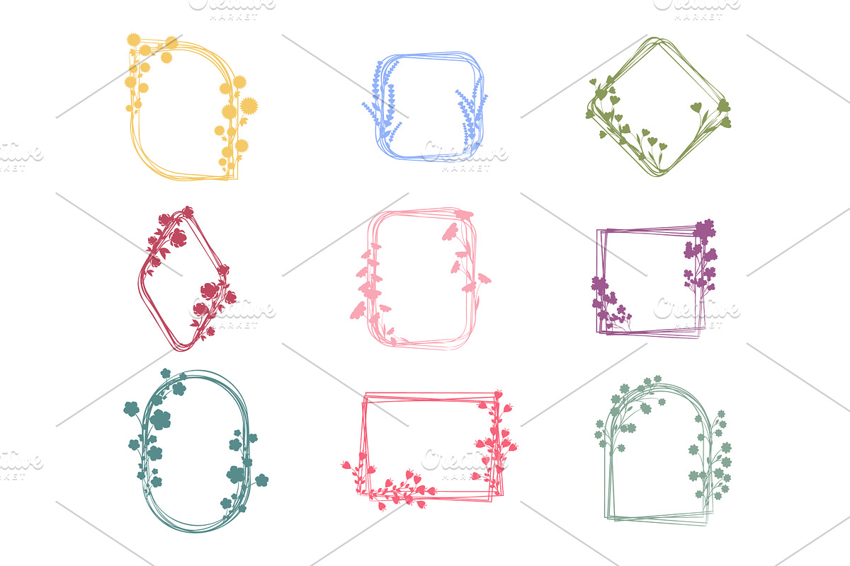 Collection of diverse floral frames, an Illustration by okskukuruza
