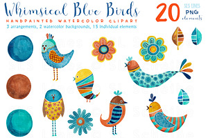 Whimsical Blue Birds