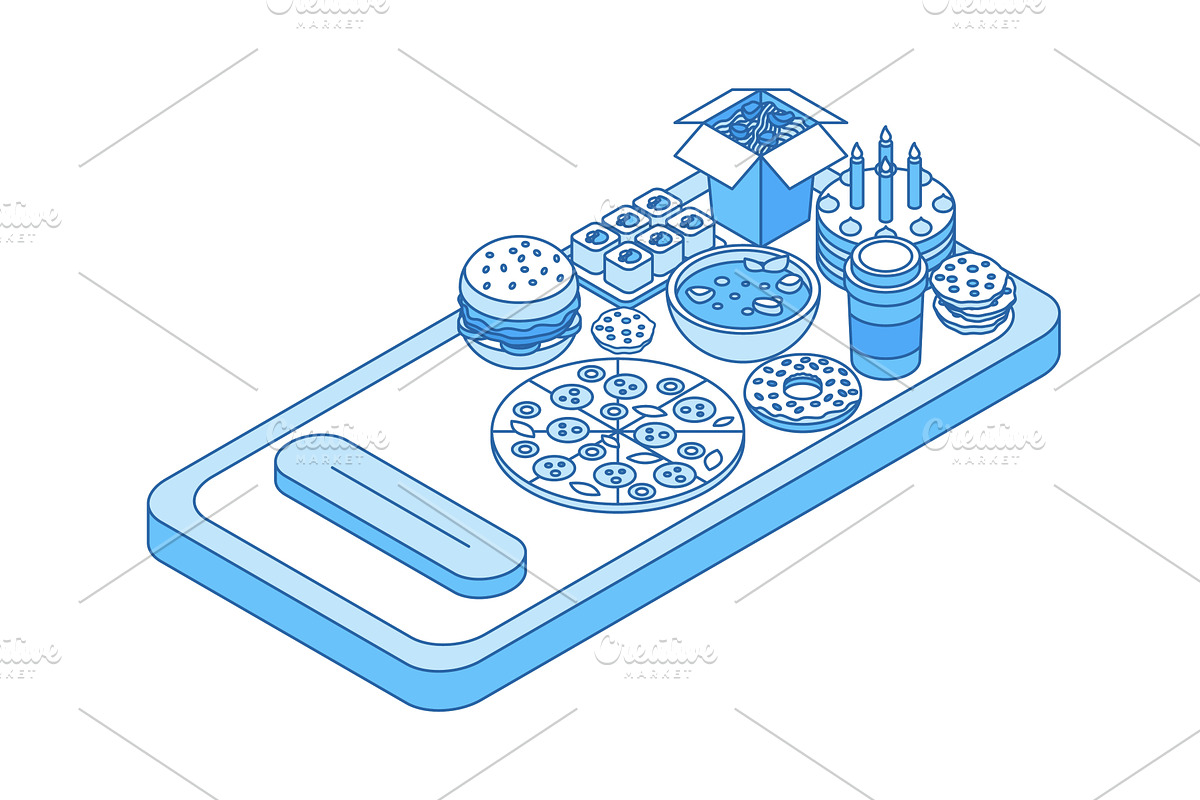 Isometric online food order. Burger, a Technology Illustration by Valerie Bodnar