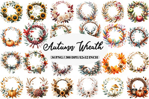 Watercolor Autumn Wreath Clipart, an Illustration by Daily.Designs