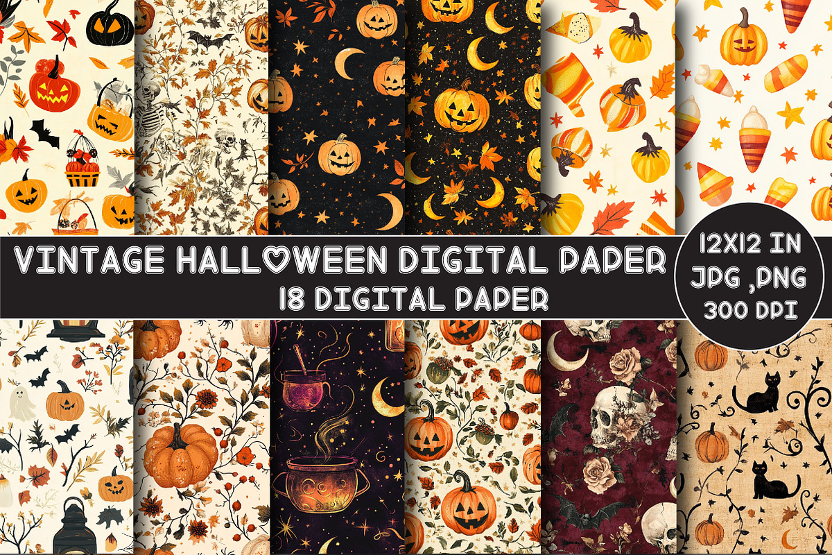 Vintage Halloween Digital Paper, a Pattern Graphic by Designking (Photo 1 of 4)
