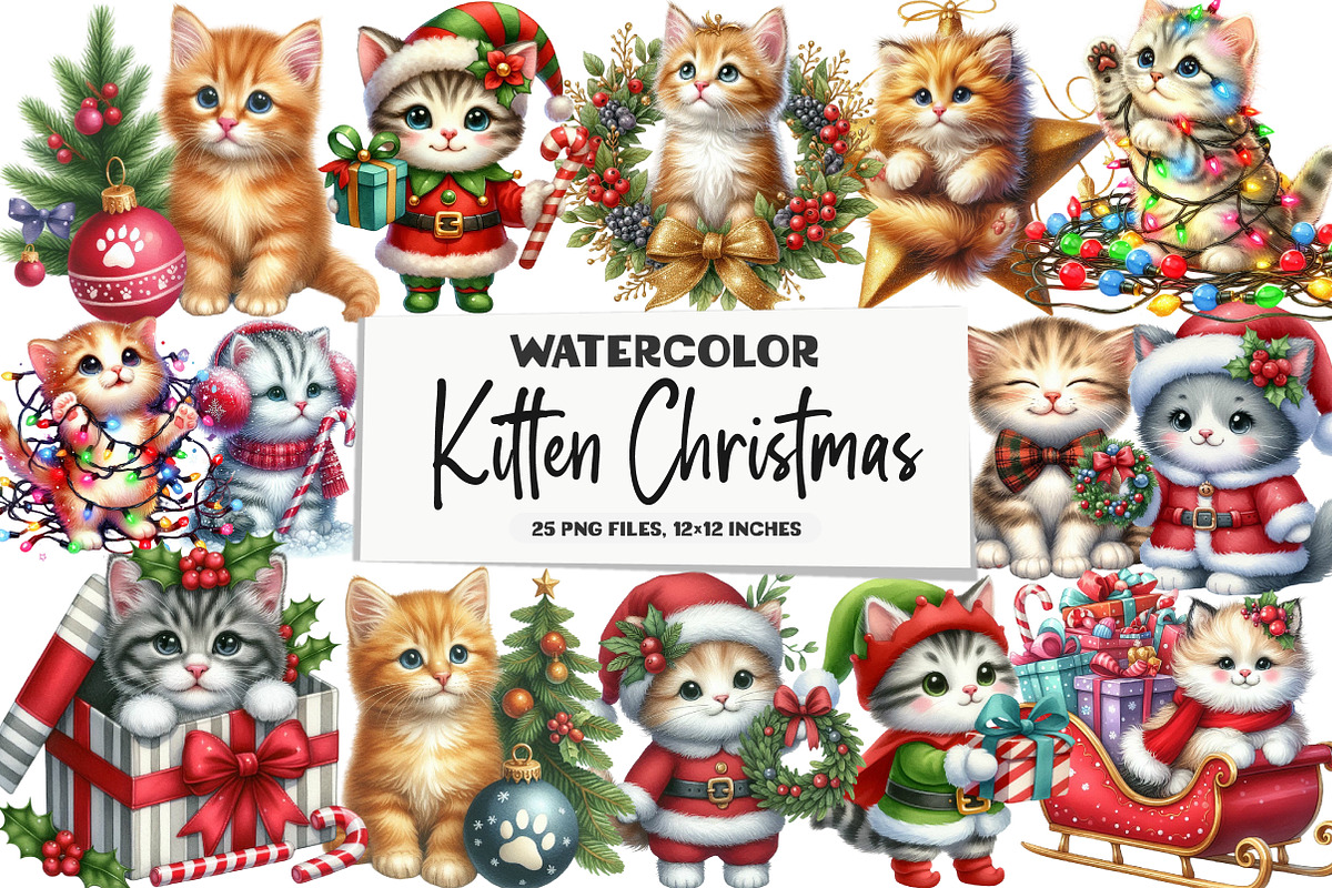 Kitten Christmas Clipart, an Illustration by DreamArtGraphic (Photo 1 of 6)