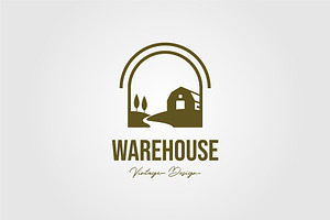 Creek And Barn Logo Vector Design